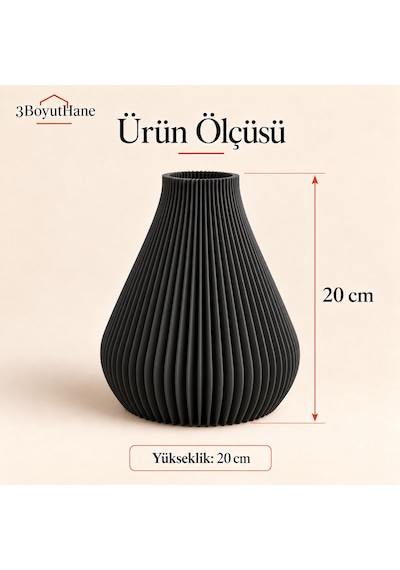 Dekoratif Vazo, Çizgili Modern Tasarım - Kuru Çiçek Ve Pampas Vazosu Siyah