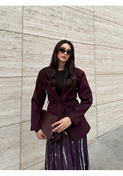 Laluvia Bordo Bağcıklı Ceket - 9702 Bordo