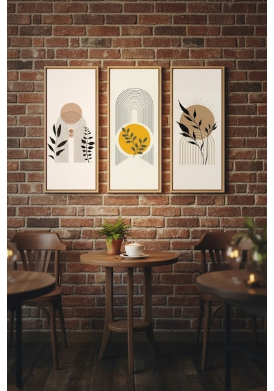 Minimalist 3 Lü Ahşap Çerçeveli Tablo Seti Modern Duvar Dekoru,