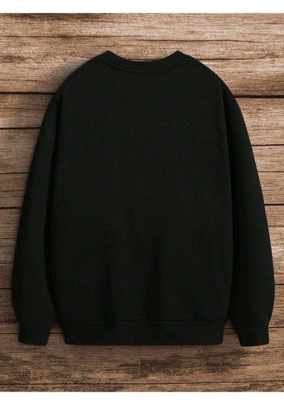 Paris-dikey-çift-çizgi-baskılı Bisiklet Yaka Siyah Swetshirt - Oversize Unisex Kalın Kışlık Siyah