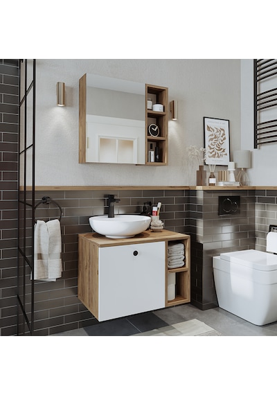 Lotus Lavabolu Mdf 65 Cm Banyo Dolabı + Aynalı Dolap Atlantik Çam - Beyaz Lotus Lavabolu Mdf 65 Cm Banyo Dolabı + Aynalı Dolap Atlantik Çam - Beyaz