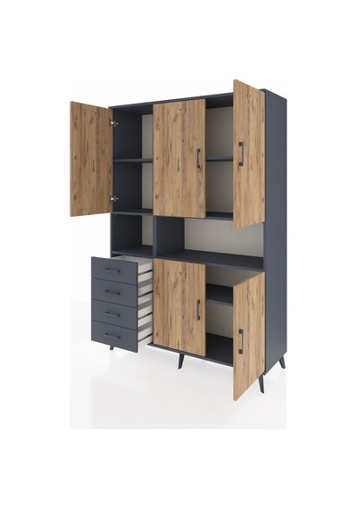 Hyperion Dolap 7 Raflı 4 Çekmeceli 5 Kapaklı 132x44x195 Antrasit-çam/antrasit Atlas Çam/antrasıt