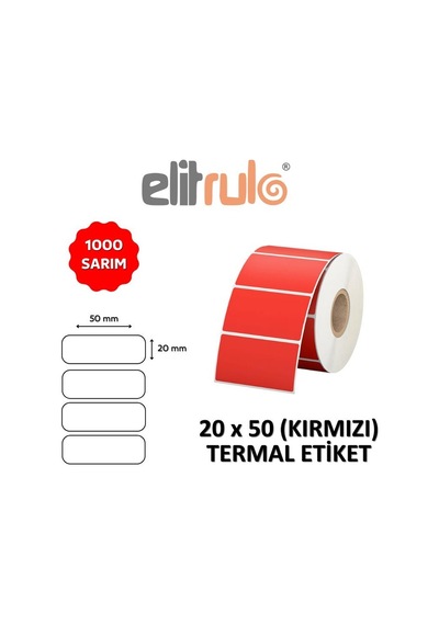 Elitrulo Barkod Etiketi 20x50 Termal Kırmızı - 1000 Adet