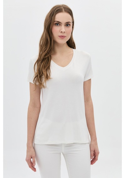 Daido Kadın Basic V Yaka T-shirt 5980 Ekru Ekru