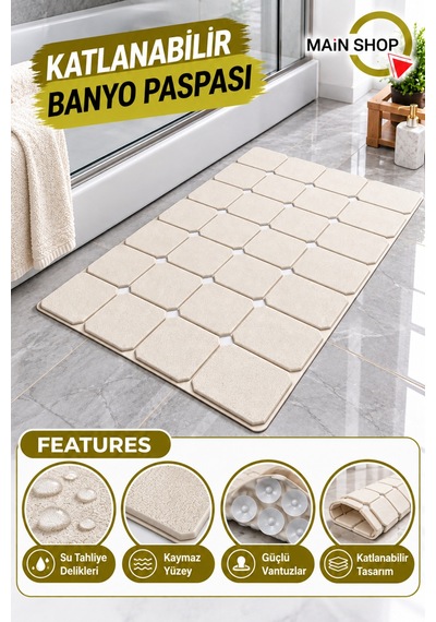 Katlanabilir Büyük Banyo Ve Duş Paspası, Delikli Küvet İçi Kaydırmaz Mat 45x70 Cm Makinede Yıkanabilir M-161 Kahve