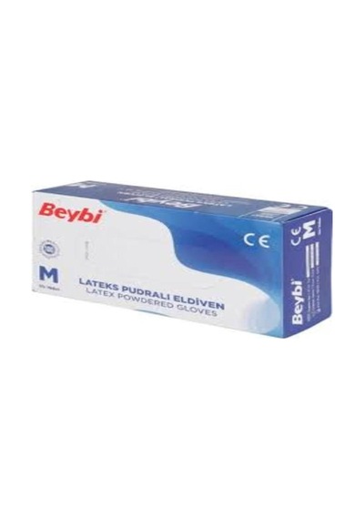 Beybi M Medium Beden Pudralı Lateks Beyaz 100 Lü Muayene Eldiveni