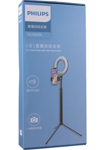 Philips 2in1 Tripod Standlı Youtube Tiktok Selfie Çekim Işıklı Telefon Tutucu - Makyaj Işığı Dlk3621n/93