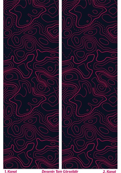 Wave Fuchsia Desenli Süet Oturma Odası Salon Fon Perde Ekstrafor Büzgü 2 Kanat Prd-1097 Çok Renkli