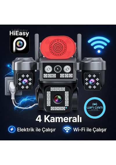 4 Kameralı Wi-fi Güvenlik Kamerası Elektrikli