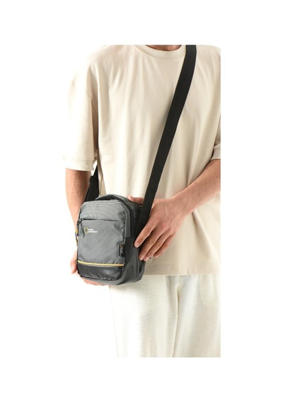 Baginn Erkek Omuz Çantası Elde Tutma 23 14 Cm Çapraz Askılı Postacı Çantası Mega Çanta Paraşüt Kumaş Gri