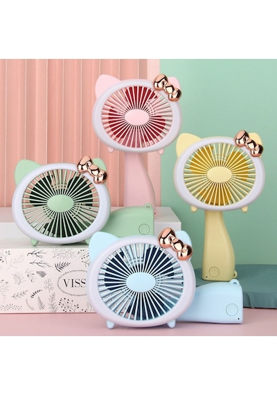 Mini El Fanı Şarjlı Taşınabilir Katlanır Ledli Vantilatör Pembe