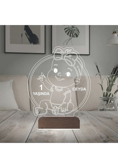 Luvivia Yeni Doğan Kız Bebek Hediye Kişiye Özel 3d Lamba - Masa Gece Lambası Şeffaf