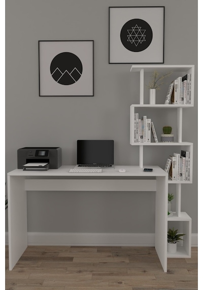 Moonlife Koordinat Pratik Kitaplıklı Çalışma Masası Beyaz
