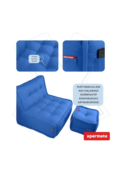 Xpermate Puffymod Dekoratif Kare Puf Orta Sehpa 40x40 Cm Mavi