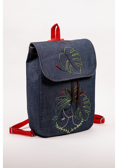 Fabric Craft Bag Sırt Çantası Kot Kumaş Nakışlı Astarlı 38x40 Cm Kot
