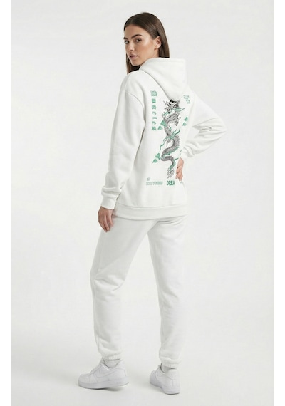 Nevermind Unisex Oversize Hoodie Detaylı Grafik Figür Baskılı Beyaz