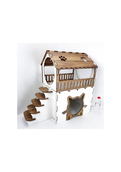 Teras Katlı Kedi Evi Ahşap Kedi Evi Kedi Yatağı