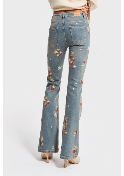 Itsbasic Kadın T.kot Rengi 2w5-32 Flare Fit Likralı Kumaş Çiçek Nakış Desenli Özel Tasarım Denim Jean