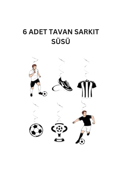 Siyah Beyaz Futbol Temalı Doğum Günü Parti Seti İyi Ki Doğdun Banner, Gözlük, Pasta Süsü Ve Mısır Kutusu Beyaz - Siyah