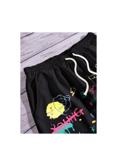 Tarzsokak Y2k Unisex Yaz Şort Bermuda Harajuka Anime Retro Kod-11459 Siyah Tarzsokak Y2k Unisex Yaz Şort Bermuda Harajuka Anime Retro Kod-11459 Siyah