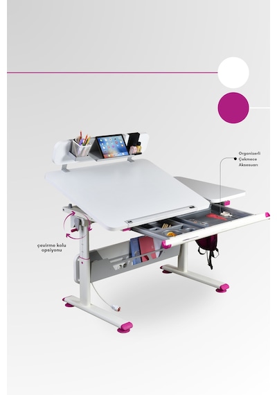 Vega Standart Yükseklik Ve Eğim Ayarlı, Modern Çekmeceli Bilgisayar, Ofis Ve Çalışma Masası Fuşya Gri Vega Standart Yükseklik Ve Eğim Ayarlı, Modern Çekmeceli Bilgisayar, Ofis Ve Çalışma Masası Fuşya Gri