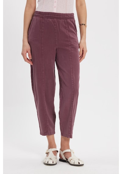 Tudors Kadın Relax Fit Rahat Kesim Beli Lastikli Yumuşak Dokulu Çift Cepli Mürdüm Pantolon-50657
