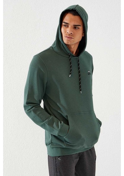 Tommy Life Yeşil Kanguru Cep Standart Kalıp Kapüşonlu Erkek Sweatshirt - 87872 Yeşil
