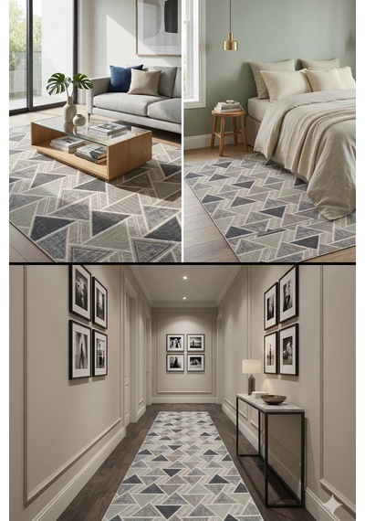 Villadia Home Textile Modern Desen Baskılı Kaymaz Taban Elit Şık Dört Mevsim Yıkanabilir Halı Yolluk Oturma Salon Odası Mavi