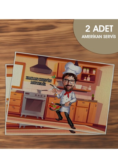 Bk Gift Kişiye Özel Karikatürlü 2 Li Keten Amerikan Servis Seti-4, Ev Hediyesi,baskılı Servis Bezi, Mutfak Dekoru Bitmeyencom33172 Bk Gift