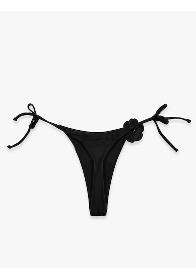 Koton Taşlı Çiçek Aplike Detaylı Yanları İpli String Mikro Bikini Altı Siyah 6sak00194mm