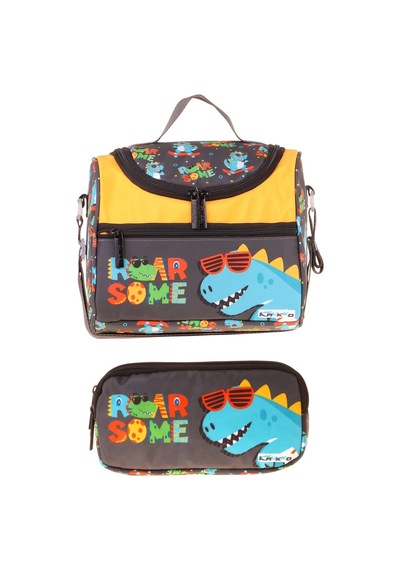 Kaukko Kids Erkek Çocuk Dinazor Roar Some Baskılı Sarı - Mavi Thermo Beslenme Çantası Ve Kalemlik Seti - Setkk-l5395 Kaukko Kids Erkek Çocuk Dinazor Roar Some Baskılı Sarı - Mavi Thermo Beslenme Çantası Ve Kalemlik Seti - Setkk-l5395