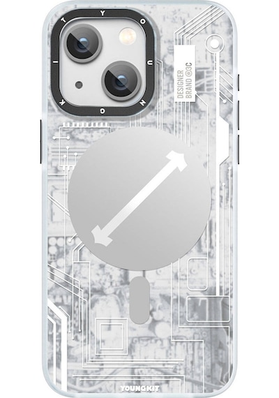 Apple Uyumlu iPhone 15 Kılıf Magsafe Şarj Özellikli Youngkit Technology Serisi Kapak Beyaz