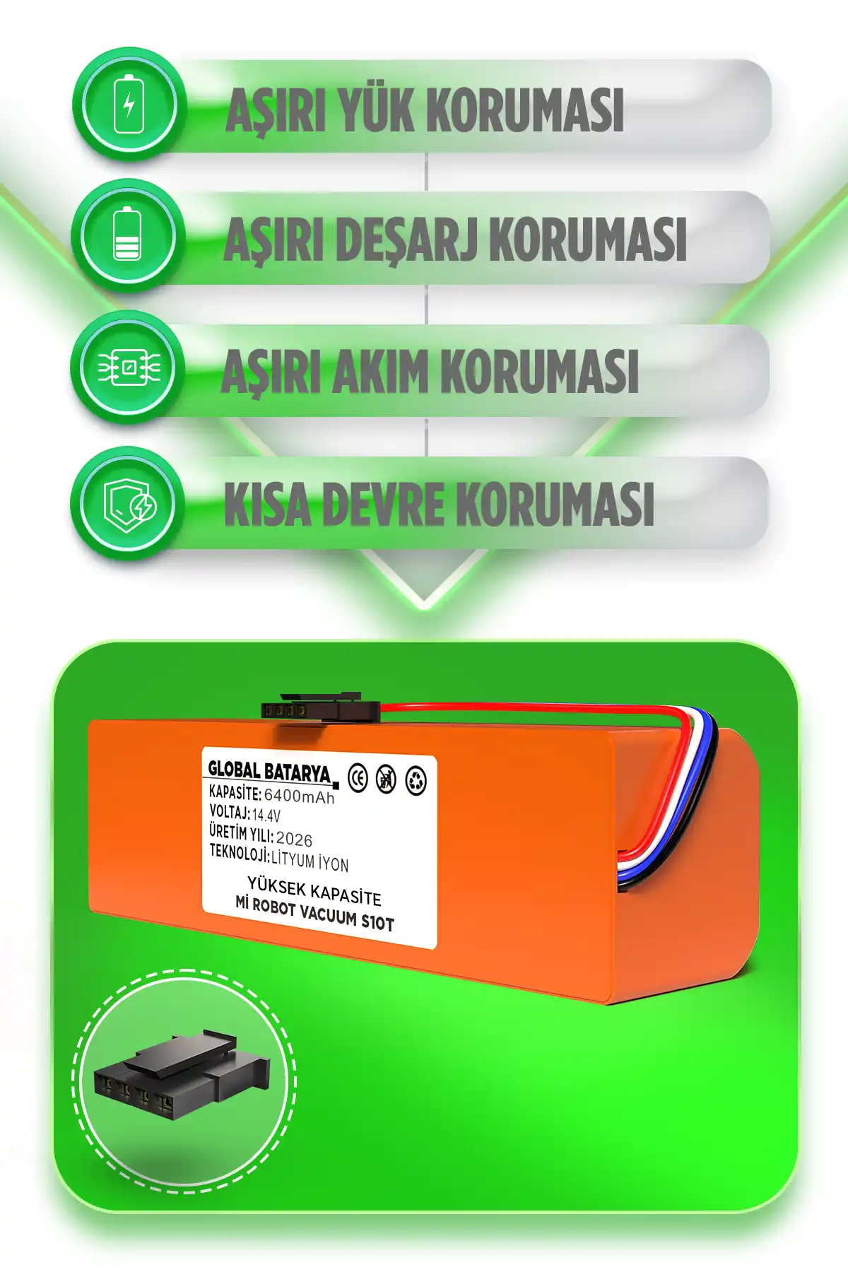 Xiaomi Mi Robot Vacuum S10t Uyumlu Akıllı Süpürge Bataryası 14.4v 6400mah Pil Yüksek Kapasite
