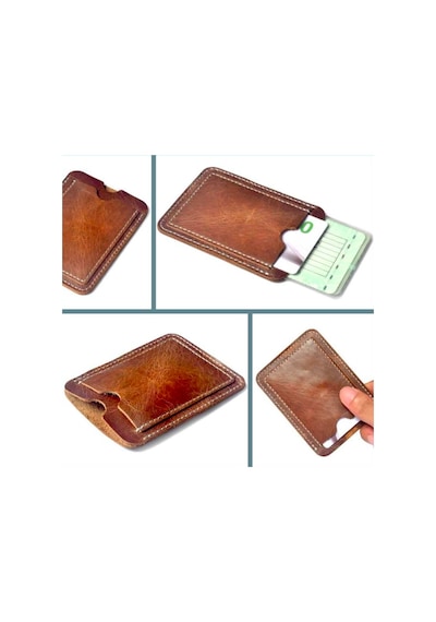 Omeniv Deri El Yapım Vintage Tarz Para Kredi Kartı Cüzdanı Cüzdan Kahverengi