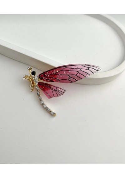 Pembe Yusufçuk Broş Taş Detaylı Zarif Dragonfly Brooch Hediye Kutulu Kadın Aksesuar Renkli