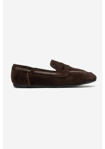 Luvi Shoes Francıs Kahverengi Süet Hakiki Deri Örgü Detaylı Kadın Loafer Ayakkabı