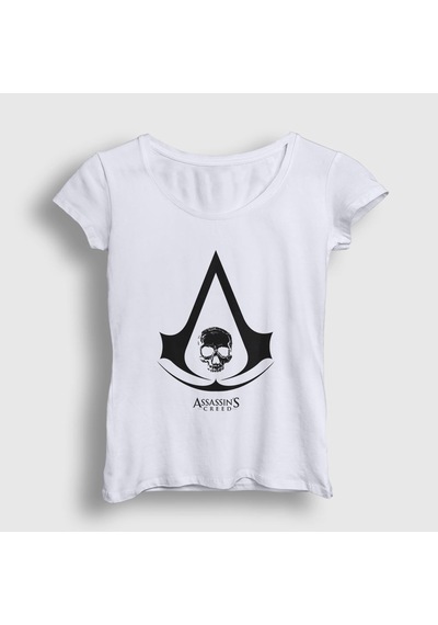 Presmono Kadın Skull Assassin's Creed T-shirt Beyaz