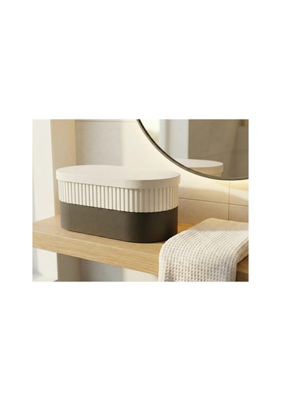 Alvera İki Rulo Tuvalet Kağıdı Saklama Kutusu Kapaklı Çizgili Banyo Organizeri Minimalist - Beyaz