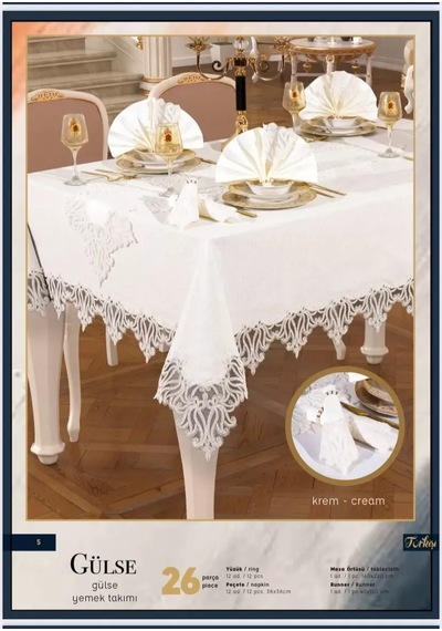 Cekihome Gülse Yemek Takımı Masa Seti 12 Kişilik 26 Parça 160 260 Cmrunner Set Krem