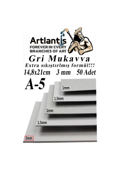 A5 Mukavva Gri 3 Mm 50 Adet 1 Paket 14,8x21 Cm A-5 Mukavva 3 Mm Kalınlığında A-5 Mukavva 1 Adet