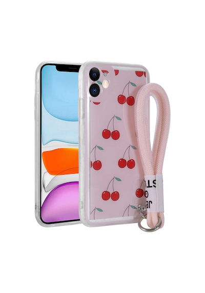 Zore İphone 11 Uyumlu Desenli El Askılı İpli Ogaa Astana Silikon Kılıf-kiraz