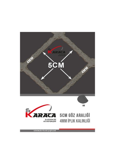 Gri Çocuk Güvenlik File 2.5x12 M 4mm Kalın İp, 5x5cm Göz Aralığı