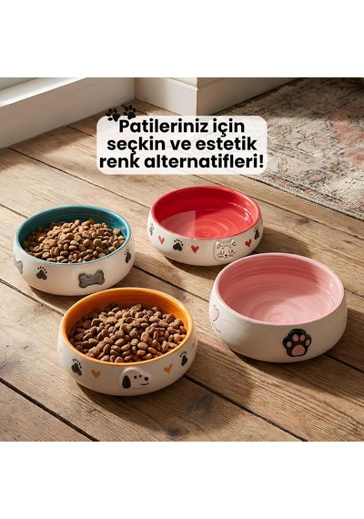 2'li El Yapımı Seramik Kedi Köpek Mama Ve Su Kabı Seti, 350 Ml Kabartma Desenli Stoneware, Bpa İçermez Gıda Güvenli, Kaymaz Tabanlı, Kedi Köpek Mama Kabı Takımı Turuncu