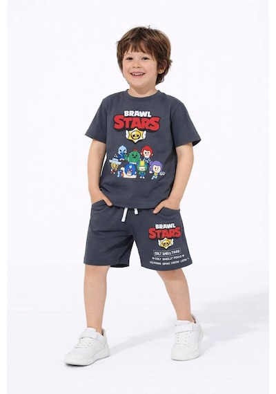 Miniko Kids Erkek Çocuk Brawl Stars Modelli Pamuk Şortlu Takım Füme
