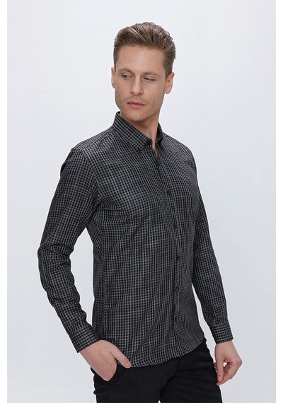 Efor Gk 662 Slim Fit Siyah Klasik Gömlek Siyah
