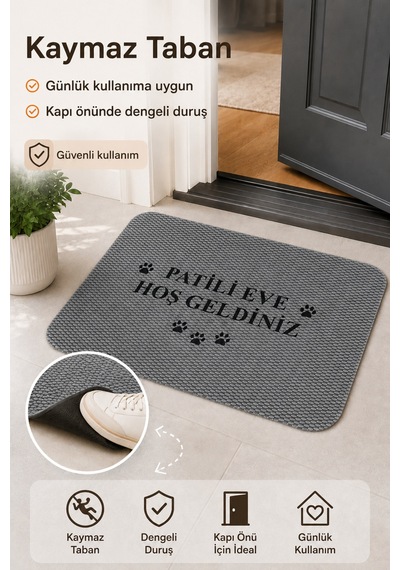 Hoşgeldiniz Desenli Kapı Önü Halı Paspas 40 X 60 Cm Gri