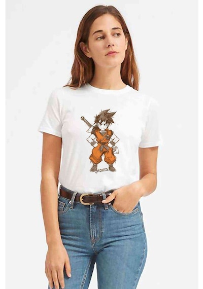 Anime Dragon Ball Baskılı Beyaz Kadın Tshirt (534308241)