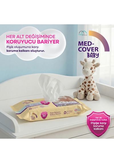 Med-cover Baby Pişik Önleyici Bakım Mendili Pudra Esintisi / 50'li x 3 Avantaj Paketi