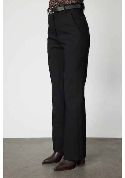 On Fashion On Beli Kemerli İspanyol Paça Pantolon Siyah