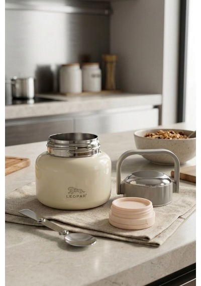 Cooker Leopar 500 Ml Kaşıklı Yemek Termosu Yk1516 Krem